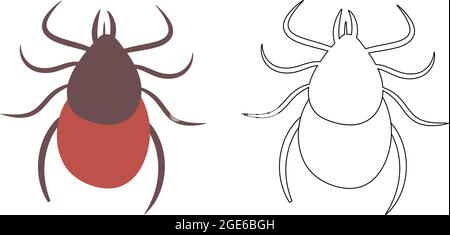 Tick Parasite Animal. Tick Bite Vector Clipart Silhouette and Outline. Stock Vector