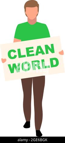 Guy with clean world poster semi flat color vector character Stock Vector