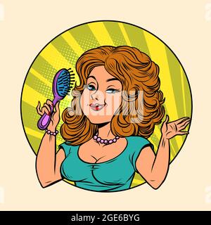 beautiful young woman combs hair, hairstyle and beauty treatments Stock Vector