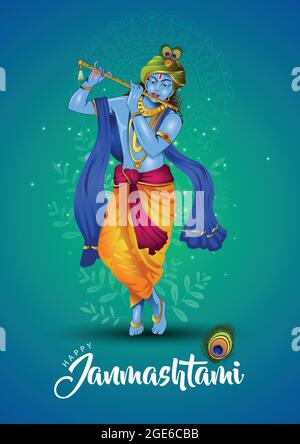 happy janmashtami simple greetings. poster, banner, template. vector illustration design Stock Vector