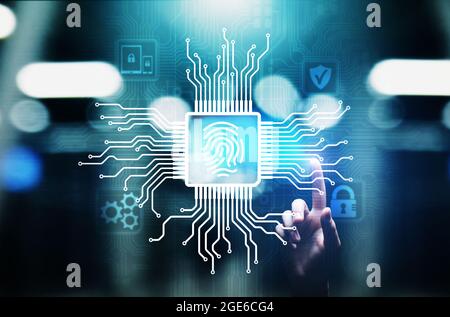 Fingerprint unlock cyber security data protection concept on virtual screen Stock Photo