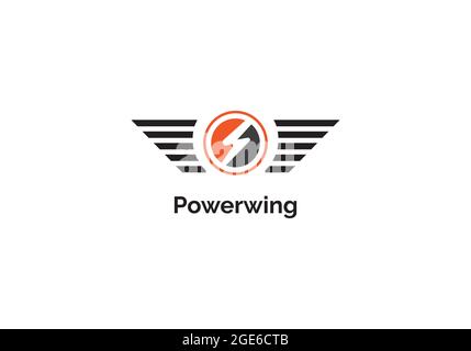 Classy power logo made with eagle wings decoration, power and energy  symbols. Vector heraldic Coat of Arms. Stock Vector