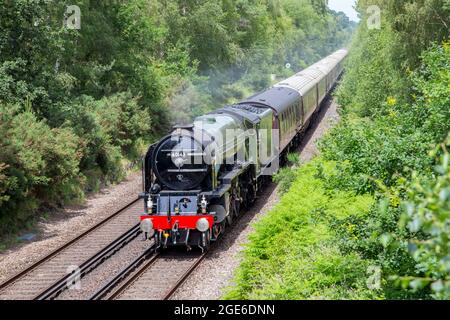 Tornado steam train, a LNER Peppercorn Class A1 locomotive, travelling through Hampshire