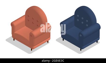 Isometric Cozy home chair for watching TV and relaxing at home after work. Furniture. Realistic 3D vector isolated on white background Stock Vector