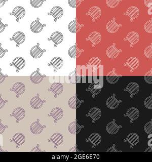 set of seamless patterns with Musical harp. Concert instrument Greek lyre. Ornament for decoration and printing on fabric. Design element. Vector Stock Vector