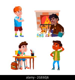 Thinking Or Dreaming Boys Children Set Vector Stock Vector