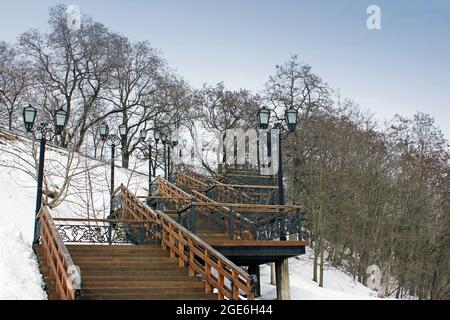 Wooden stairs in the city park Stock Photo