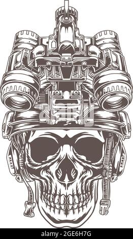 skull design wearing a tactical military helmet Stock Vector