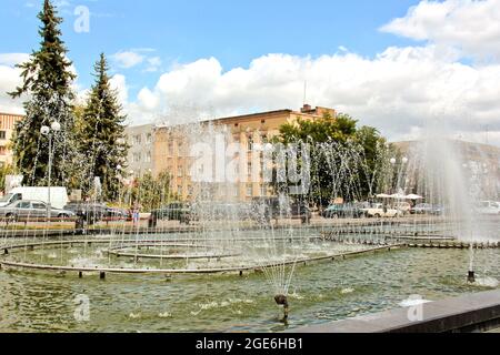 Smela, Ukraine - July 31, 2019: Beautiful big fountain in the city Stock Photo