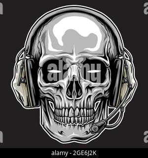 tactical head skull vector, in the dark beground Stock Vector