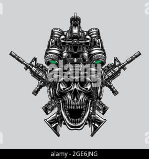 The skull uses a special tactical helmet and weapons Stock Vector