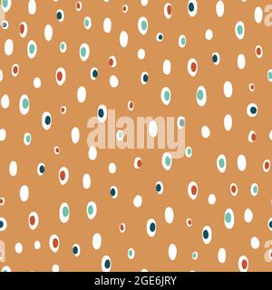 Cute hand drawn abstract seamless pattern, doodle surface design with lovely dots and vibrant colors, great fur summer textiles, wrapping, backgrounds Stock Vector