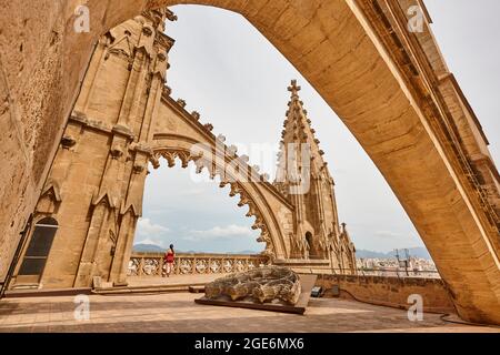 Palma de Mallorca cathedral rooftop. Arches and pinnacles. Spain Stock Photo