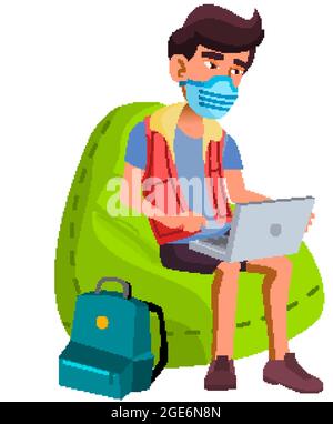 Teenager Boy Wearing Mask In Waiting Room Vector Stock Vector