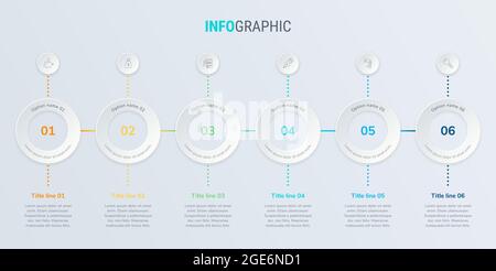 Abstract business rounded infographic template with 6 options. Colorful diagram, timeline and schedule isolated on light background. Stock Vector
