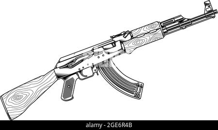 line art / black and white guns ak 47 Stock Vector