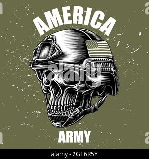army skull and an america flag on helmet Stock Vector