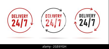 Delivery twenty four seven symbols in different colors with arrows forming round circle, isolated Stock Vector