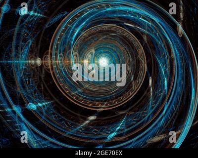 Fractal spiral and clocks - abstract computer generated 3d illustration Stock Photo