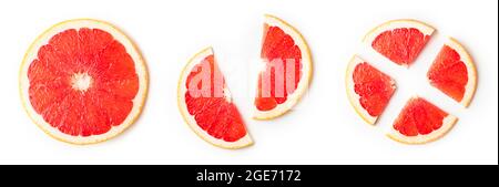 Sliced red grapefruit isolated on white background, top view Stock Photo
