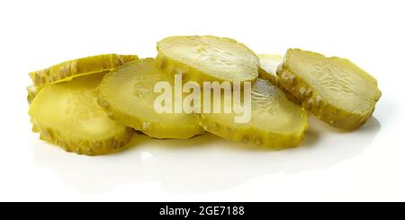 Heap of pickled cucumber isolated on white background Stock Photo