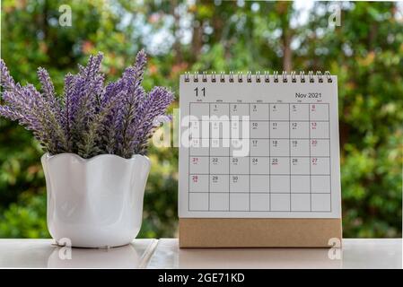 November 2021 Desk Calendar with flower Stock Photo