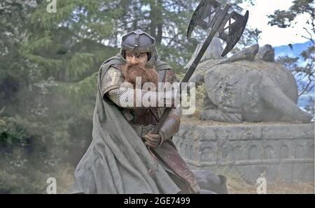 LORD OF THE RINGS film series with John Rhys-Davies as the warrior dwarf Gimil Stock Photo