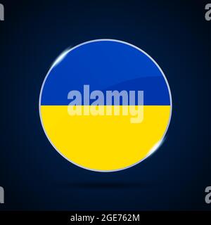 ukraine national flag Circle button Icon. Simple flag, official colors and proportion correctly. Flat vector illustration. Stock Vector