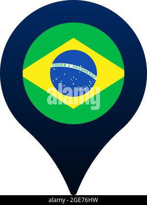 brazil flag and map pointer icon. National flag location icon vector design, gps locator pin. vector illustration Stock Vector