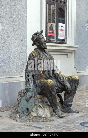 Belgrade, Serbia - August 03, 2021: Bronze Statue of Famous Poet Djura Jaksic in Skadarlija Street. Stock Photo