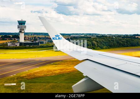 7 July 2021 KLM Plain wing over Belgium. Flight from Amsterdam to