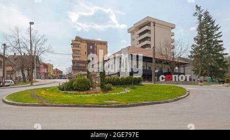 Sopot, Serbia - April 13, 2020: Monument Landmark 3d Letters at Town Square Roundabout in Sopot, Serbia. Stock Photo