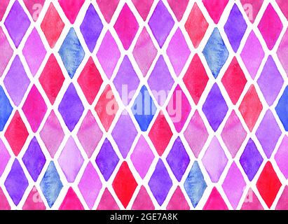 Watercolor Rhombus seamless pattern. Geometry hand made pattern for fabric, textile, clothing, wrapping paper Stock Photo