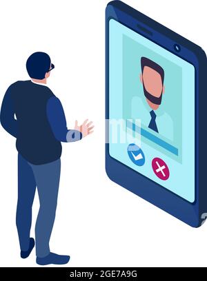 Isometric recruitment icon with hr specialist and resume of job candidate on tablet screen vector illustration Stock Vector