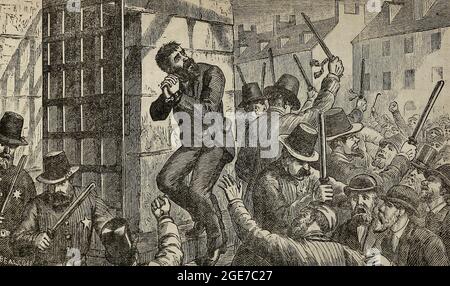 Charles Guiteau, assassin of President James Garfield, under the shadow of the gallows Stock Photo