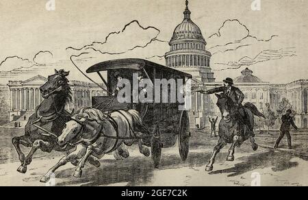 Jones, in the role of an avenger, fires into the prison van at Charles Guiteau, the assassin of President James Garfield Stock Photo
