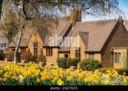UK, England, Oxfordshire, Wroxton, Main Street, former Methodist Church, converted to housing in springtime Stock Photo