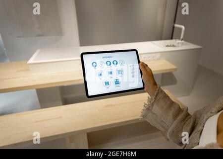 Digital tablet with running mobile application for smart home Stock Photo