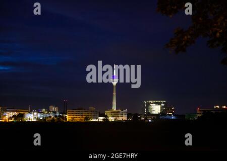 Rheinturm and Media Harbour district in Dusseldorf city in Germany Stock Photo