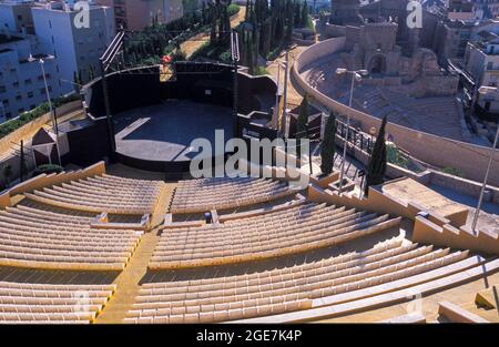 Auditorio Paco Martín del Parque Torres and the Roman Theatre of Carthago Nova and Cathedral ruins of Cartagena, Cartagena, Region de Murcia, Spain Stock Photo