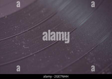 Vinyl enlarged, dust and fern in the grooves with music. Stock Photo