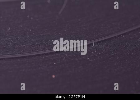 Vinyl enlarged, dust and fern in the grooves with music. Stock Photo