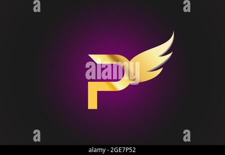 gold golden A wing alphabet letter logo icon. Creative design template ...