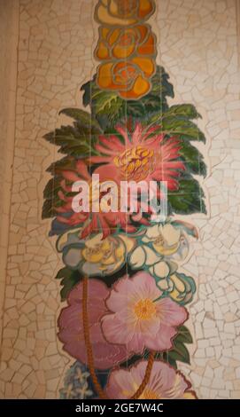 Tiled Wall Decoration, Train Station (Estacio del Nord), Valencia, Spain, Europe Stock Photo