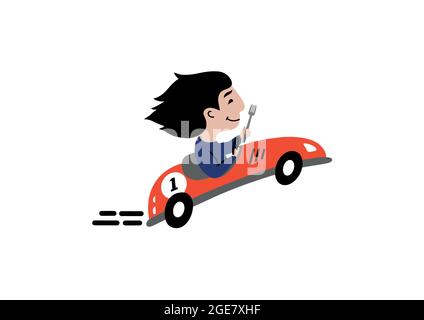 Cabriolet with couple side view.Funny afro american family driving in red car on weekend holiday. Vector flat style illustration Stock Vector
