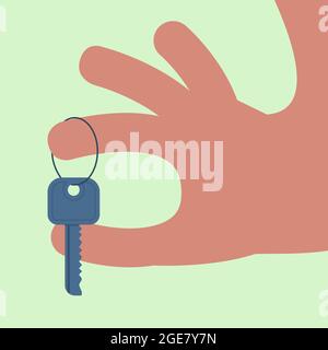 Hand holding a key. Flat design. Stock Vector