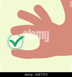 Hand holding a check symbol. Stock Vector