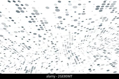 Dotted space with gray and black dots on white background. Perspective vector graphic pattern Stock Vector