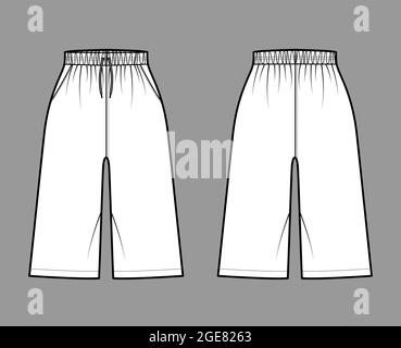 Girls Short fashion flat sketch template. Technical Fashion Illustration.  Paperbag elastic waist. Front Bow and Apply Pocket Stock Vector Image & Art  - Alamy