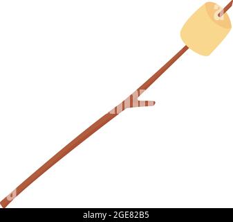 Marshmallow on a stick clipart. Summer campfire leisure Stock Vector